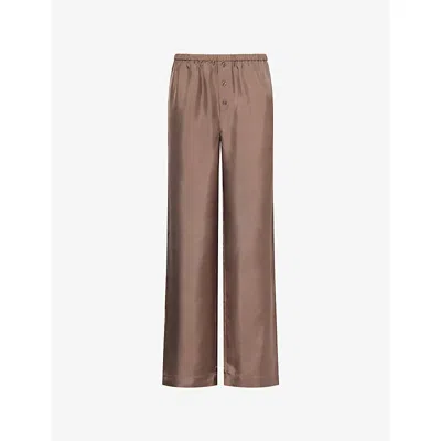 Rohe Frames Womens Taupe Relaxed Wide-leg Silk Trousers In Brown