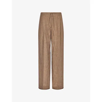 Rohe Frames Womens  Wide-leg Drawstring-waist Linen Trousers In Brown