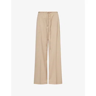 Rohe Frames Womens  Wide-leg Drawstring-waistband Wool Trousers In Sand