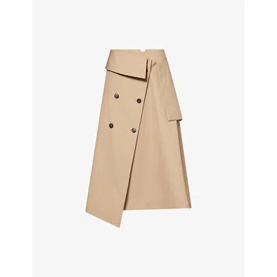 Rohe Frames Womens Sand Deconstructed Trench Cotton Midi Skirt In Brown