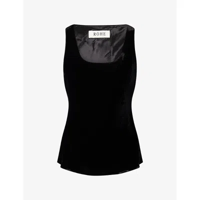Rohe Frames Womens Scoop-neck Silk-velvet Top Black