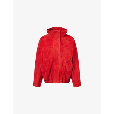 Rohe Frames Womens Stand-collar Drawstring-waist Suede Jacket Red
