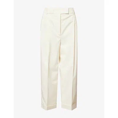 Rohe Frames Womens Straight-leg Turn-up Wool Trousers Off White