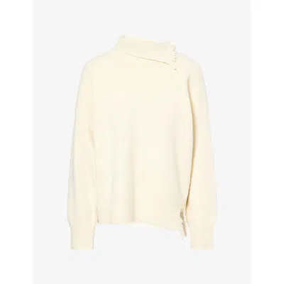 Rohe Frames Womens Turtleneck Fringed Wool-blend Jumper Off White