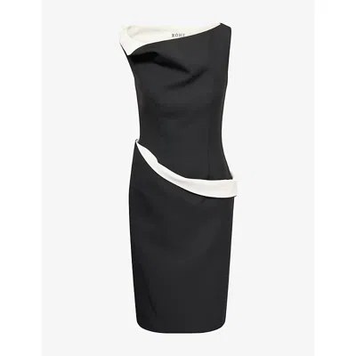 Rohe Frames Womens Twisted Off-shoulder Wool-blend Midi Dress Black
