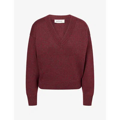 Rohe Frames Womens V-neck Oversized Wool Jumper Burgundy