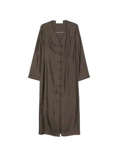 Rohe Earth-tone Silk Dress With Pankou Closure In Brown