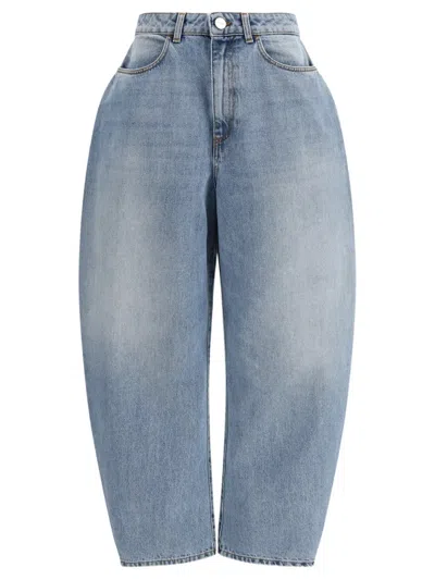 Rohe Front-button Cotton Jeans With Concealed Zip, Belt Loops & Five-pocket Styling In Blu