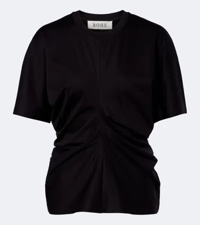 Rohe Róhe Gathered Cotton And Silk-blend T-shirt In Black
