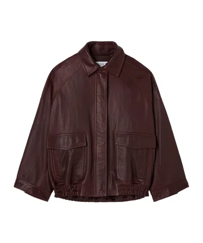 Rohe Grain Leather Aviator Jacket In Burgundy