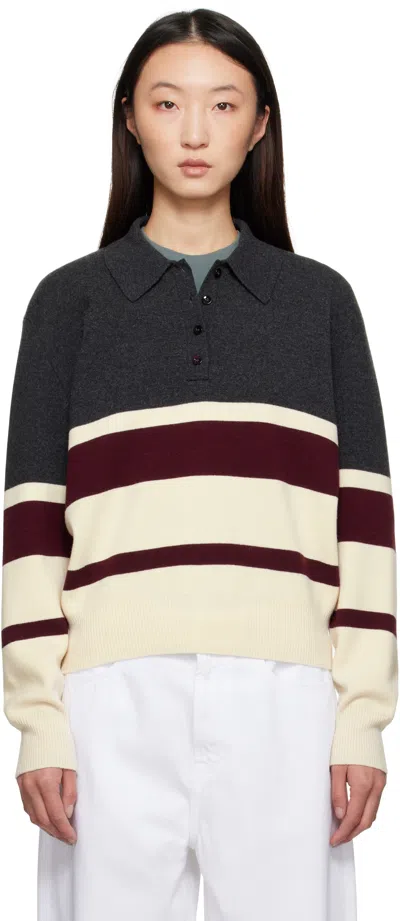 Rohe Gray & Burgundy Compact Knitted Striped Polo In Multi