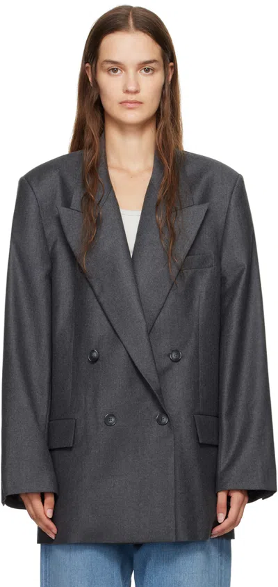 Rohe Gray Double Breasted Blazer In 021 Dark Grey Melang
