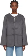 Rohe Mandarin Double Faced Wool Jacket Mid Grey Melange In Gray