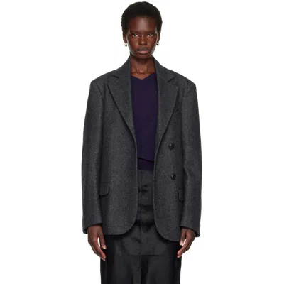 Rohe Gray Double-breasted Herringbone Blazer In 022_334 Anthracite H