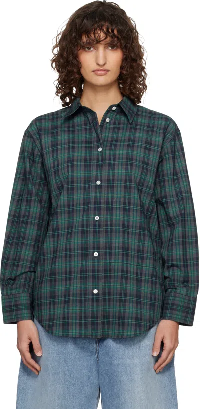 ROHE GREEN & NAVY OVERSIZED CHECK SHIRT