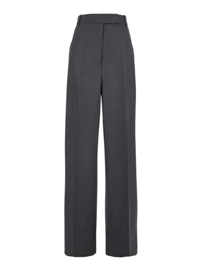 ROHE GREY HIGH-WAISTED PANTS WITH PENCES AND BELT LOOPS IN WOOL BLEND WOMAN