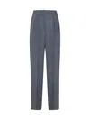 Rohe Grey Pants With Pences And Wide Leg In Wool Blend Woman In Grey