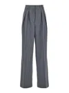 Rohe Grey Pants With Pences And Wide Leg In Wool Blend Woman In Grey