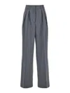 Rohe Grey Pants With Pences And Wide Leg In Wool Blend Woman In Grey