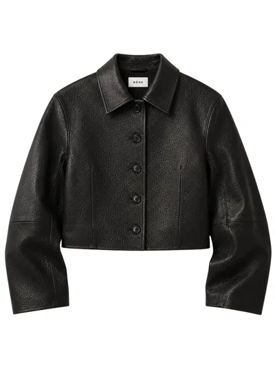 Rohe Hammered Leather Cropped Mini Jacket With Knotted Button Closures In Black