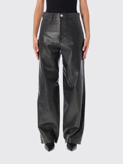 Rohe High-waisted Wide-leg Leather Trousers In A 5-pocket Style In Black