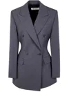 Rohe Grey Double-breasted Jacket With Peak Revers In Wool Stretch Woman In Blue