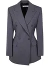 Rohe Grey Double-breasted Jacket With Peak Revers In Wool Stretch Woman In Gray