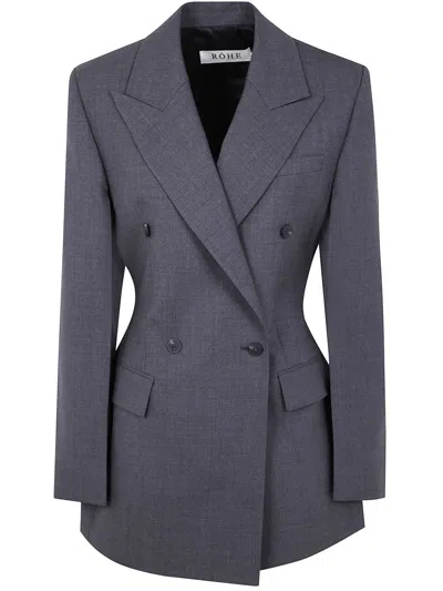 Rohe Grey Double-breasted Jacket With Peak Revers In Wool Stretch Woman In Gray