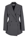 Rohe Grey Double-breasted Jacket With Peak Revers In Wool Stretch Woman In Gray