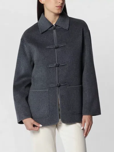 Rohe Jacket Collared Neck Front Pockets Wide Sleeves In Blue