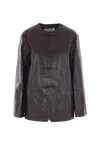 Rohe Brown Jacket With Front Toggle Closure In Leather Woman In Animal Print