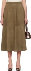 Rohe Khaki A-line Suede Midi Skirt In 250_343 Light Khaki
