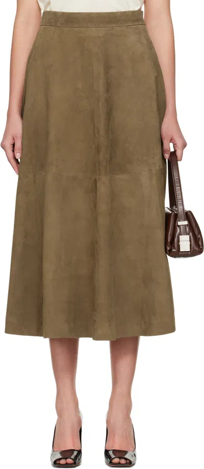 Rohe Khaki A-line Suede Midi Skirt In 250_343 Light Khaki