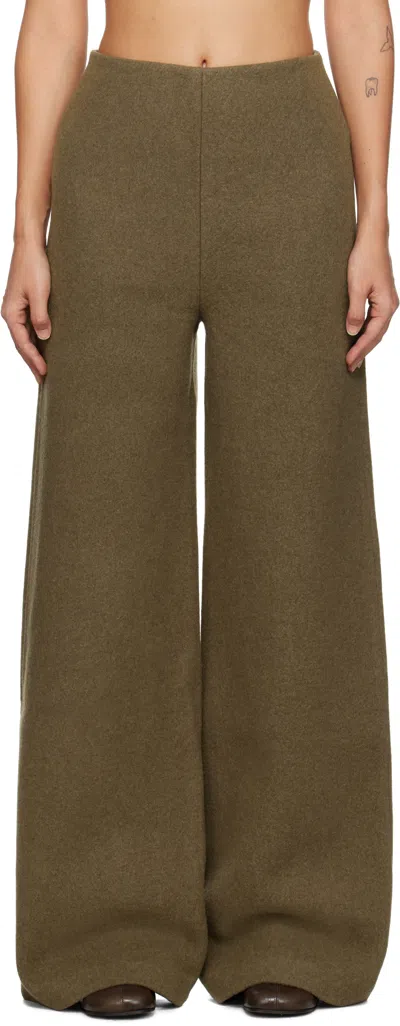 Rohe Khaki Palazzo Wool Trousers In 341 Moss