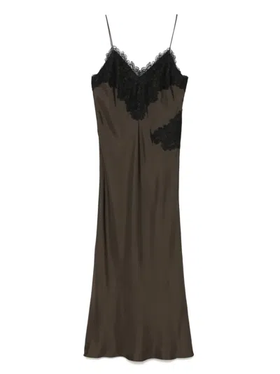 Rohe Lace-trimmed Silk Maxi Dress In Brown