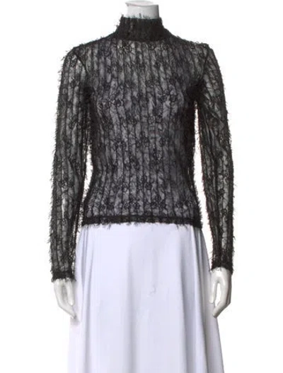 Pre-owned Rohe Lace Pattern Mock Neck Top In Black