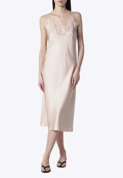 Rohe Lace Silk Slip Midi Dress In Pink