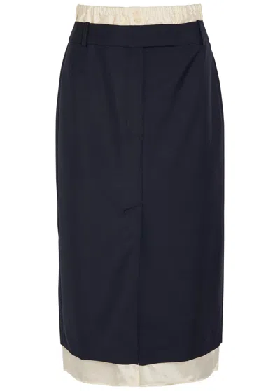 Rohe Layered Wool Midi Skirt In Navy