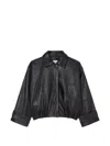 Rohe Cropped Leather Bomber Blouson Jacket With Dropped Shoulders In Black