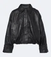 Rohe Leather Jacket Collared Neck Elasticated Hem In Black