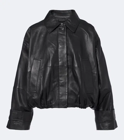 Rohe Leather Blouson Cropped Bomber Jacket In Black
