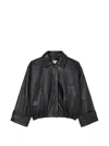 Rohe Leather Jacket Collared Neck Elasticated Hem In Black