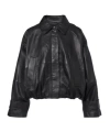 Rohe Leather Jacket Collared Neck Elasticated Hem In Black