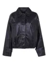Rohe Cropped Leather Bomber Blouson Jacket With Dropped Shoulders In Black