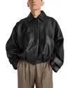 Rohe Cropped Leather Bomber Blouson Jacket With Dropped Shoulders In Black