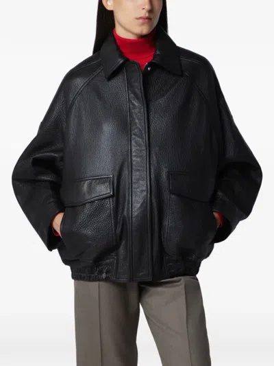 Rohe Collared Jacket Elasticated Hem Front Pockets In Black