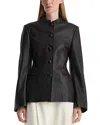 Rohe Leather Collarless Button Front Jacket In Animal Print