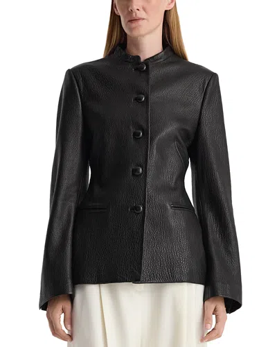 Rohe Leather Collarless Button Front Jacket In Animal Print