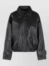 Rohe Leather Jacket Collared Neck Elasticated Hem In Black