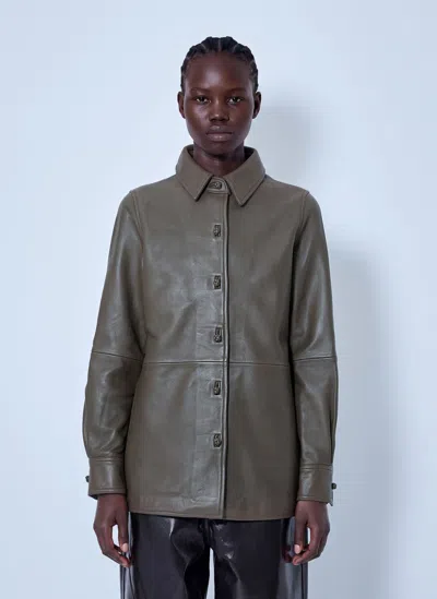 Rohe Leather Pankou Closure Overshirt In Green